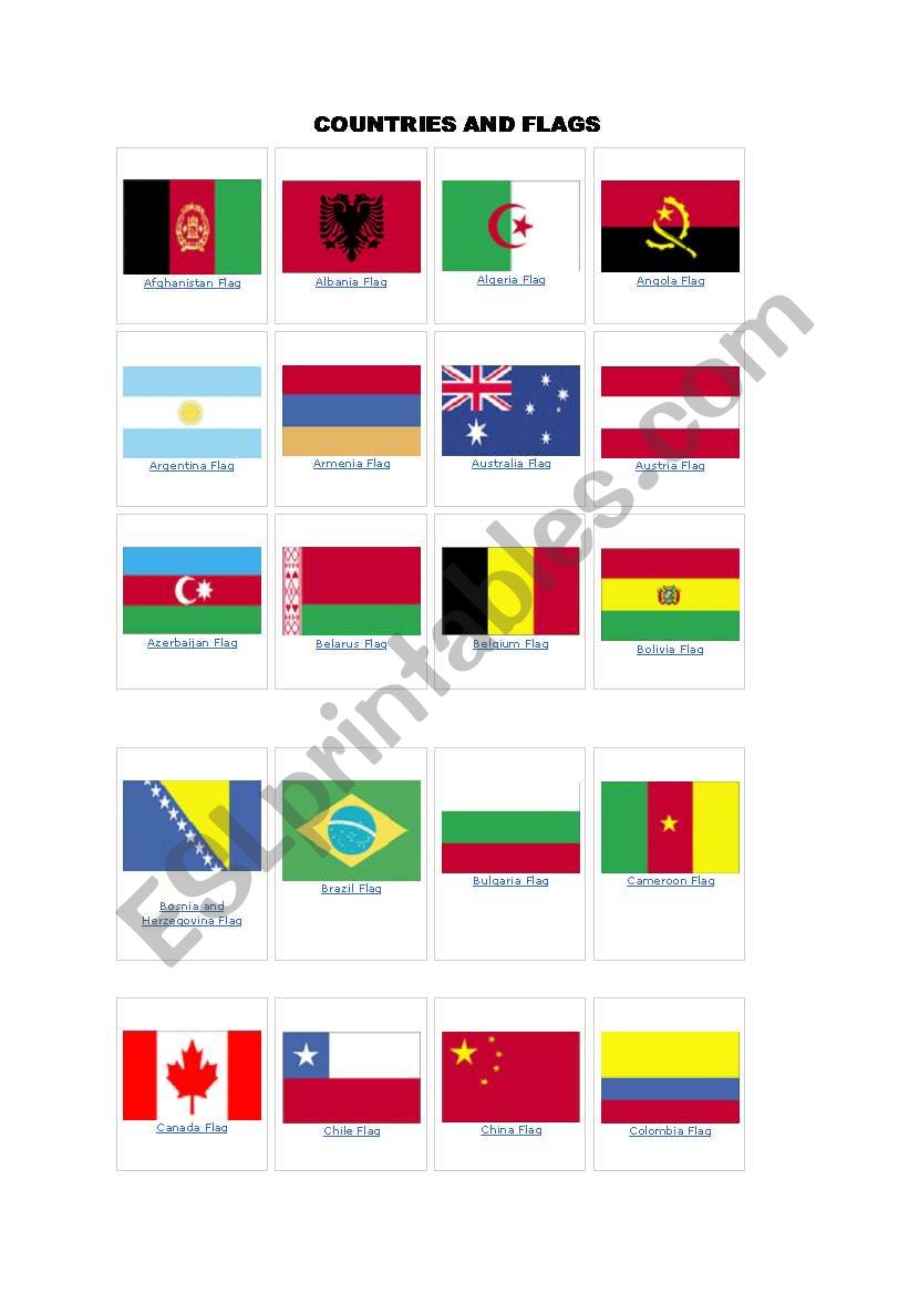 Countries and Flags worksheet