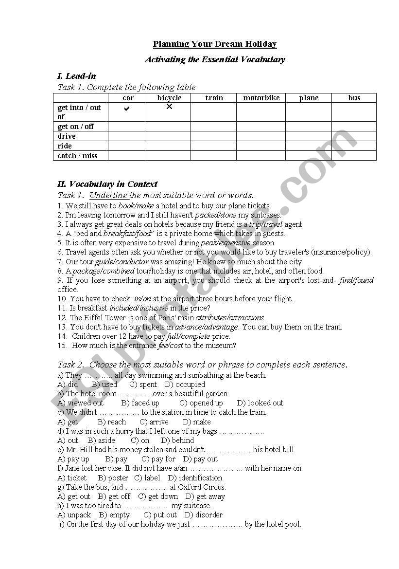 Planning Your Dream Holiday worksheet