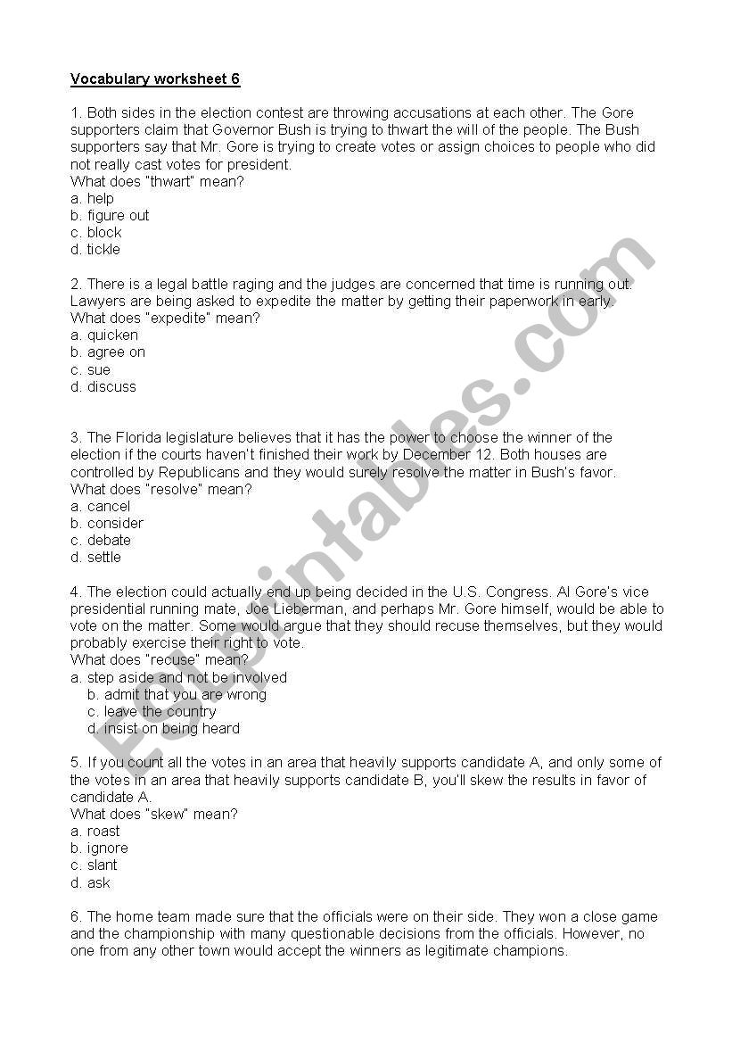 Choose words meanings in context