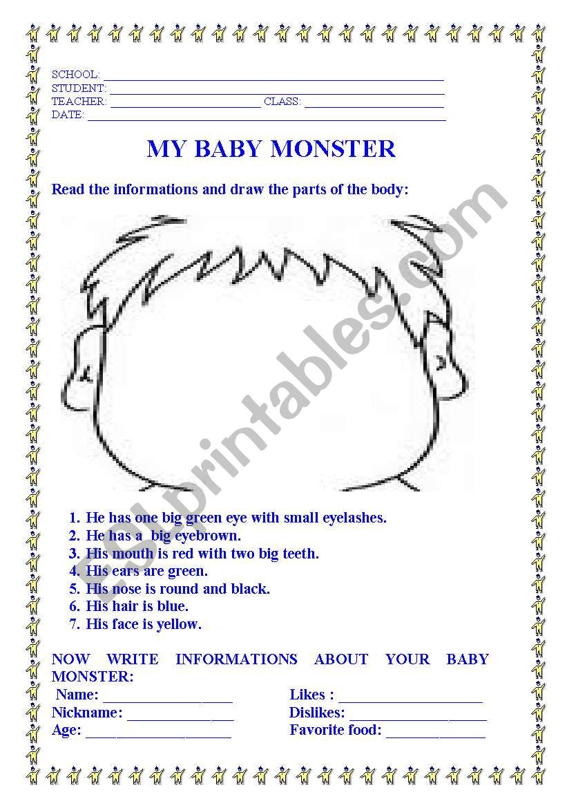 MY BABY MONSTER worksheet