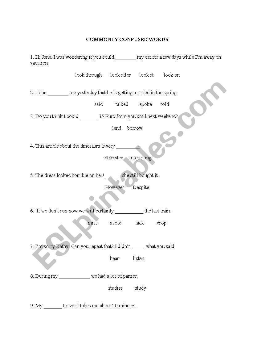 Commonly Confused Words worksheet