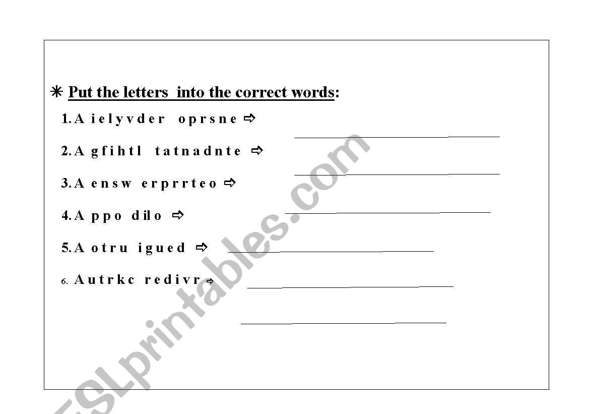 Unscramble the words worksheet