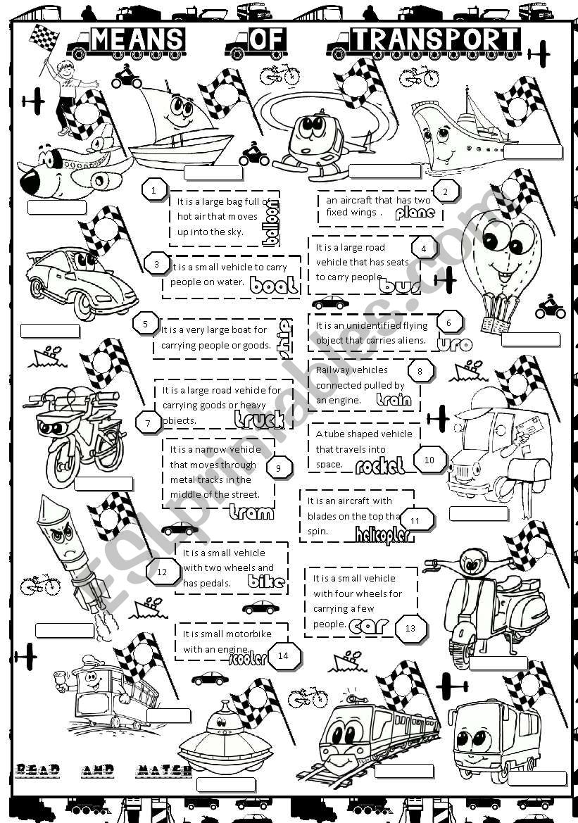 means of transport worksheet