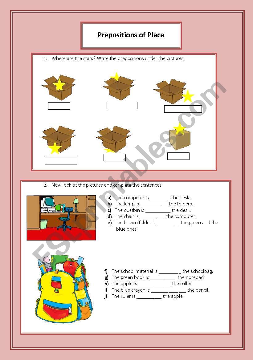 prepositions of place worksheet