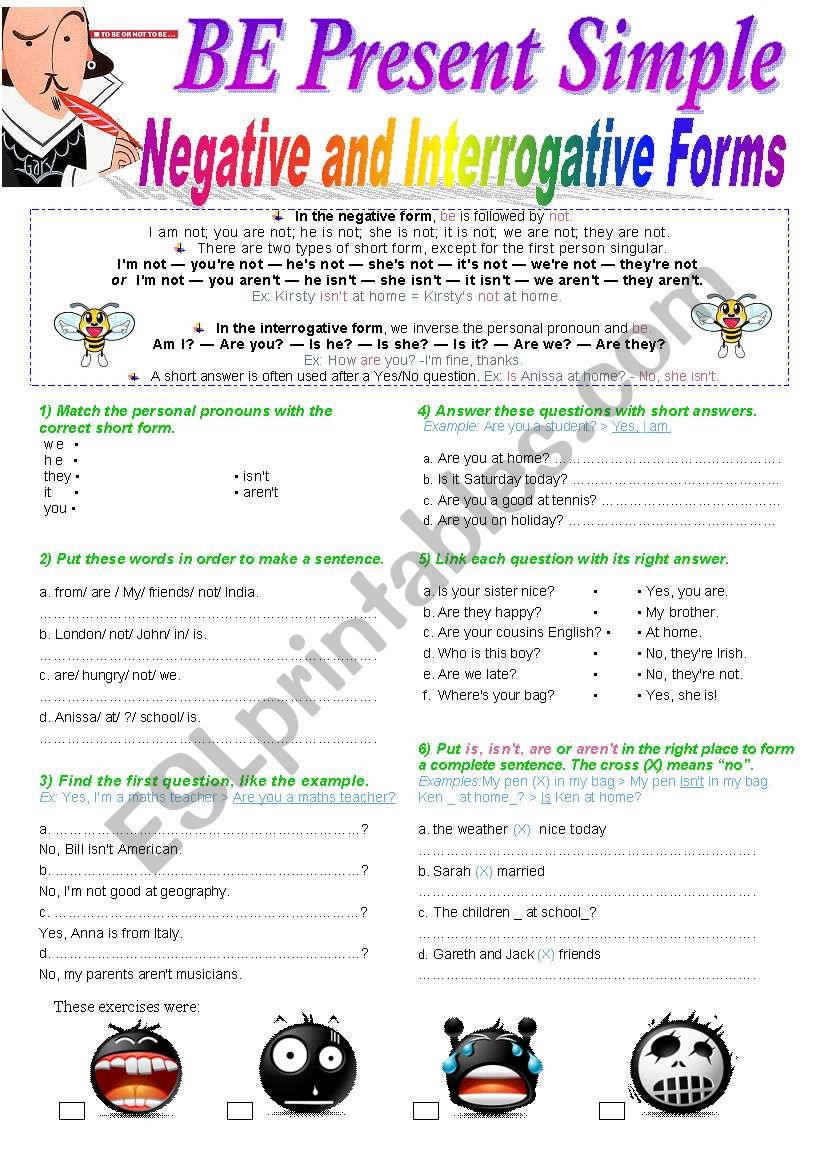 BE Present Simple: Negative and Interrogative Form : Lesson + 6 Exercises