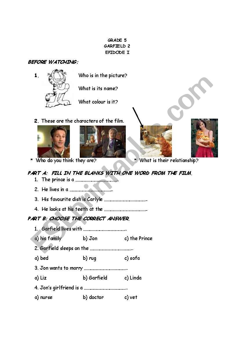 Garfield worksheet