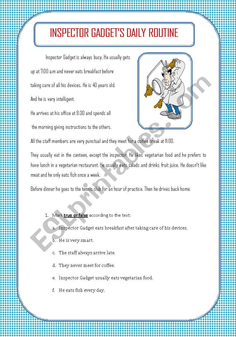 INSPECTOR GADGET´S DAILY ROUTINE - ESL worksheet by ascincoquinas