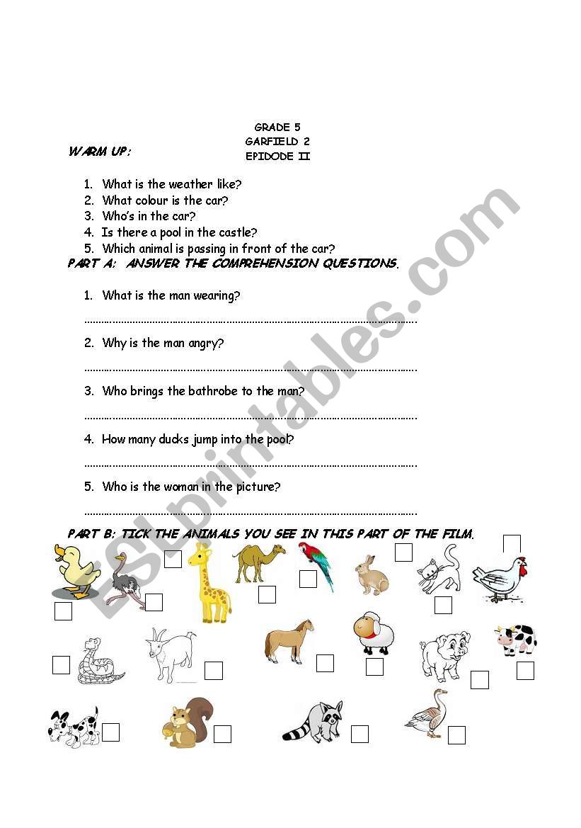 Garfield 2 worksheet