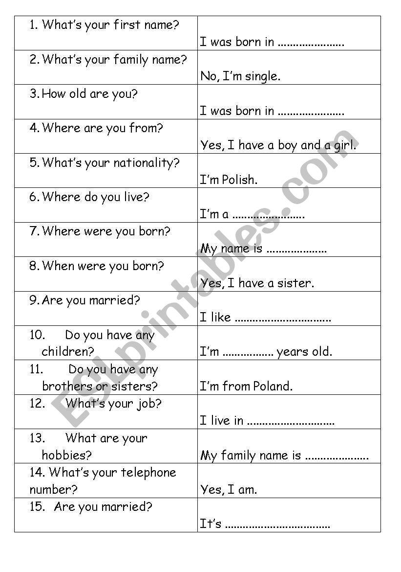 whats your name esl worksheet by kateczernek