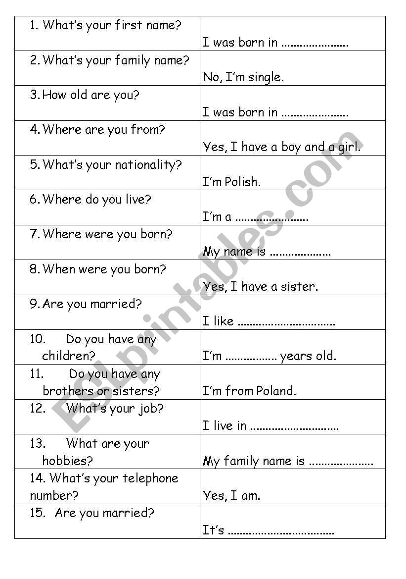whats your name? worksheet