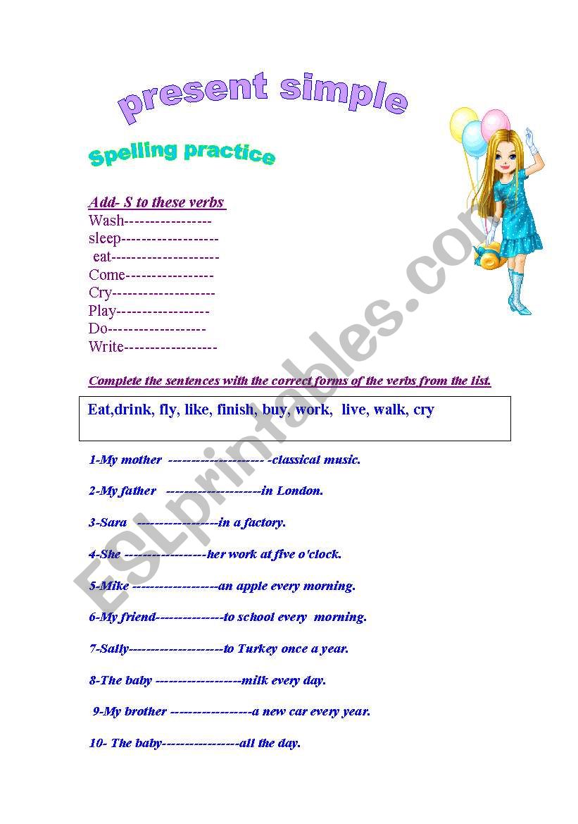present simple (spelling practice)