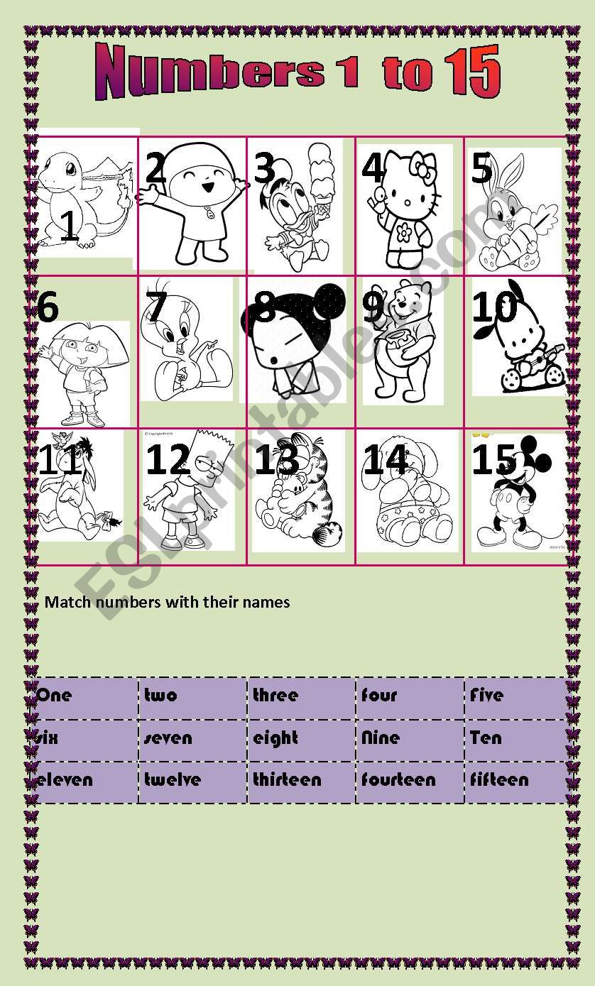 Numbers 1 to 15 worksheet