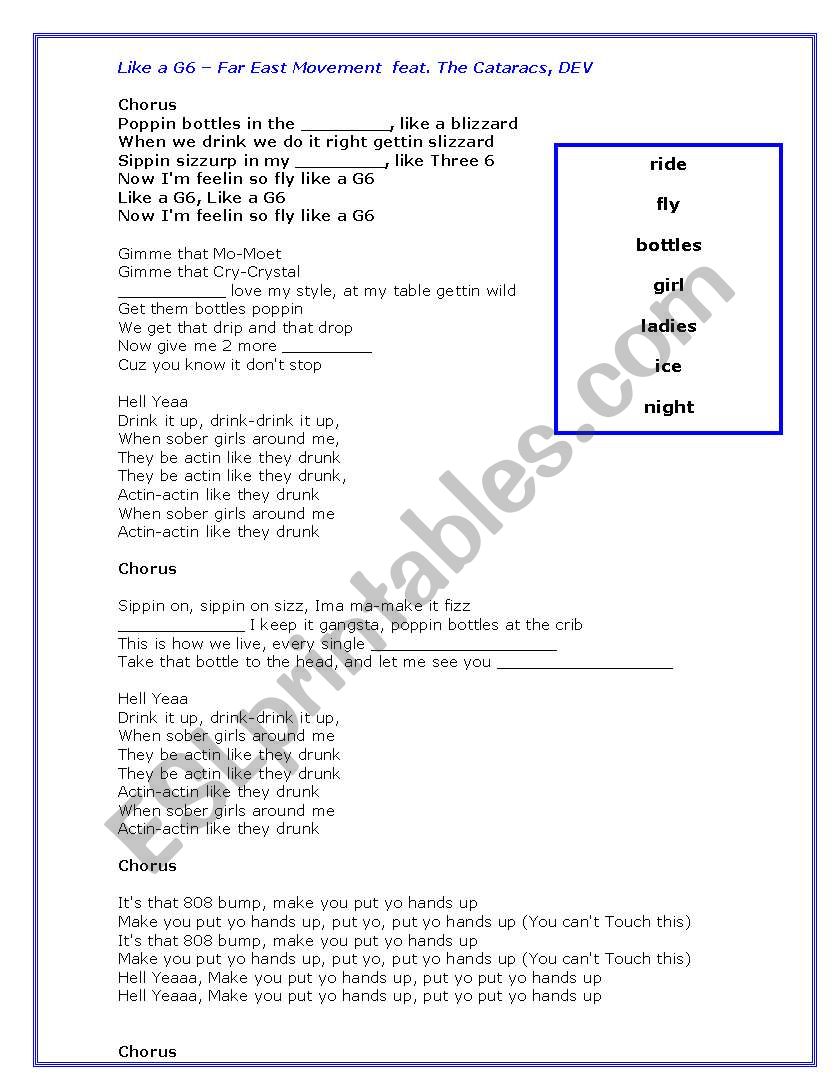 Like a G6 - Far East Movement worksheet