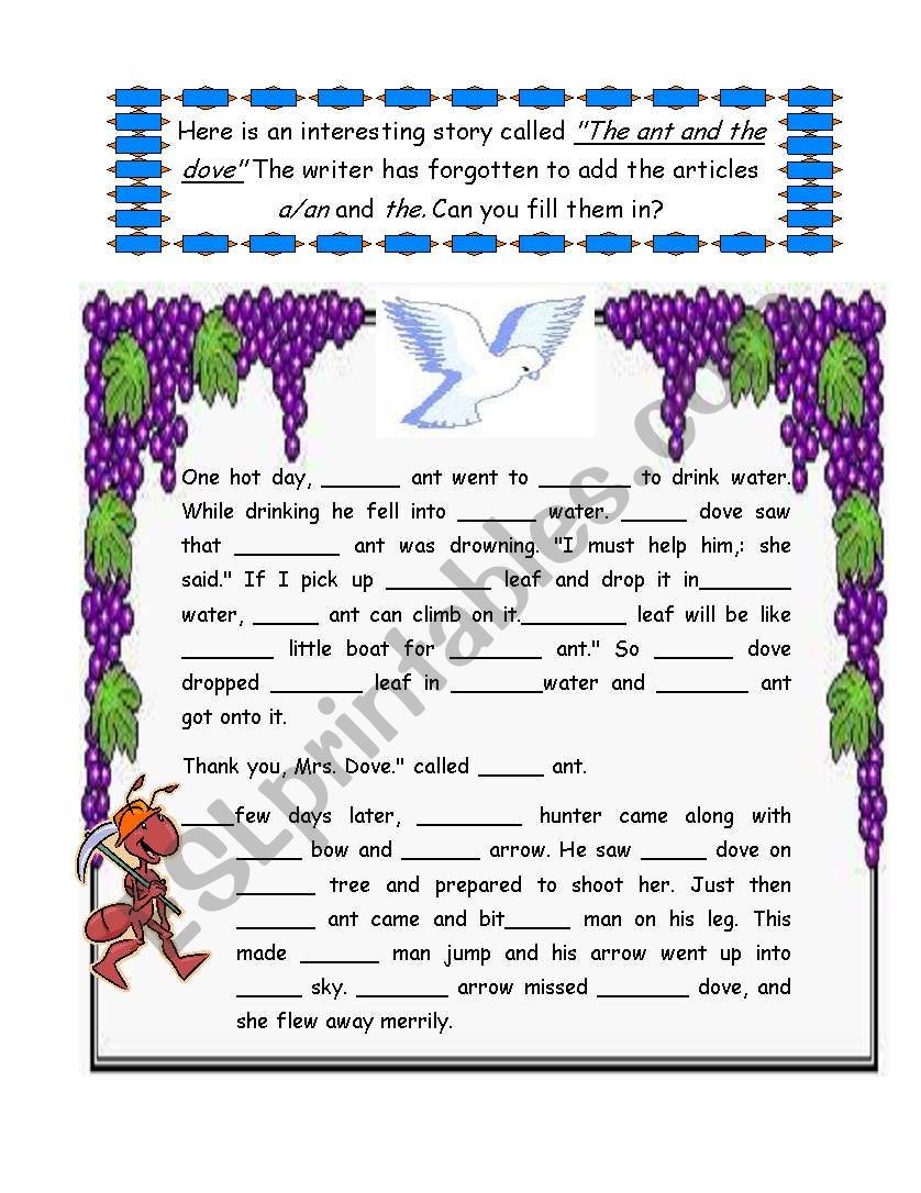 articles worksheet