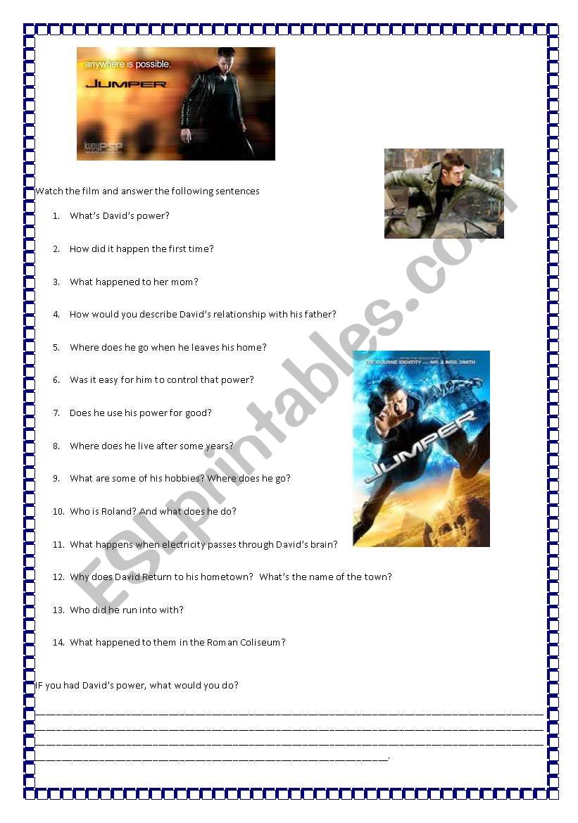 The Jumper Movie guide worksheet