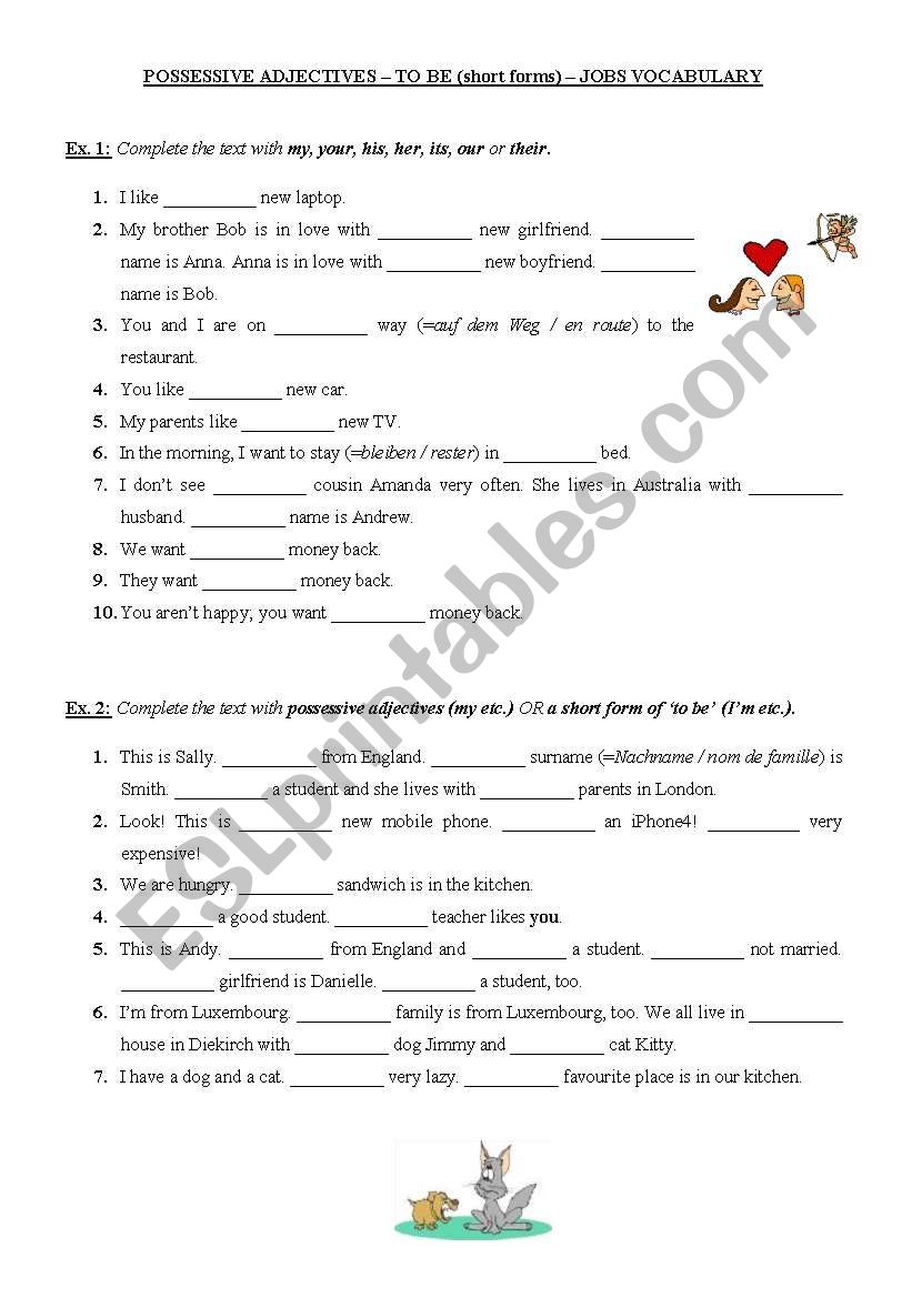 possessive-adjectives-short-forms-of-to-be-jobs-vocabulary-elementary-esl-worksheet-by