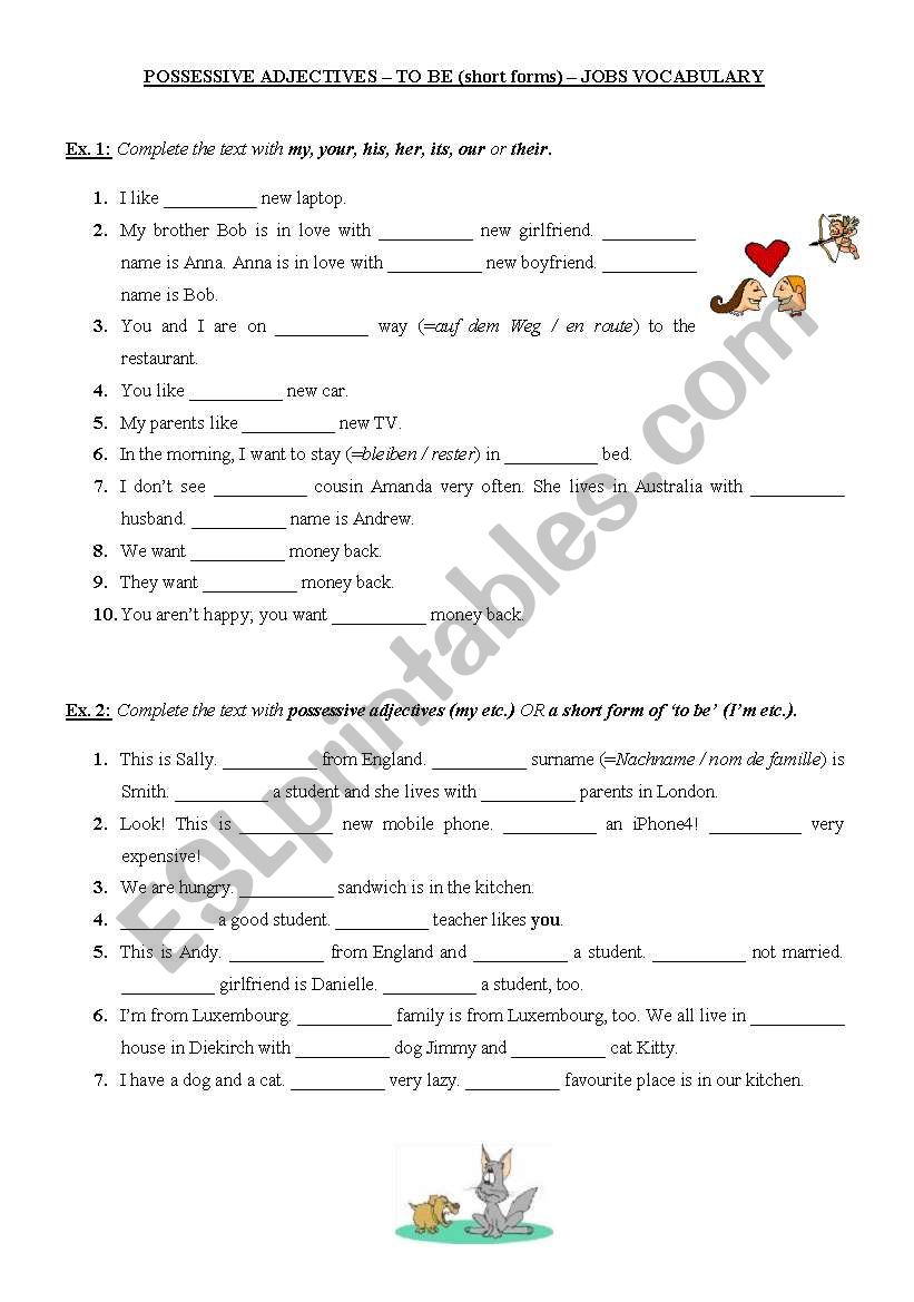 Possessive Adjectives - Short forms of  to be - Jobs Vocabulary - ELEMENTARY