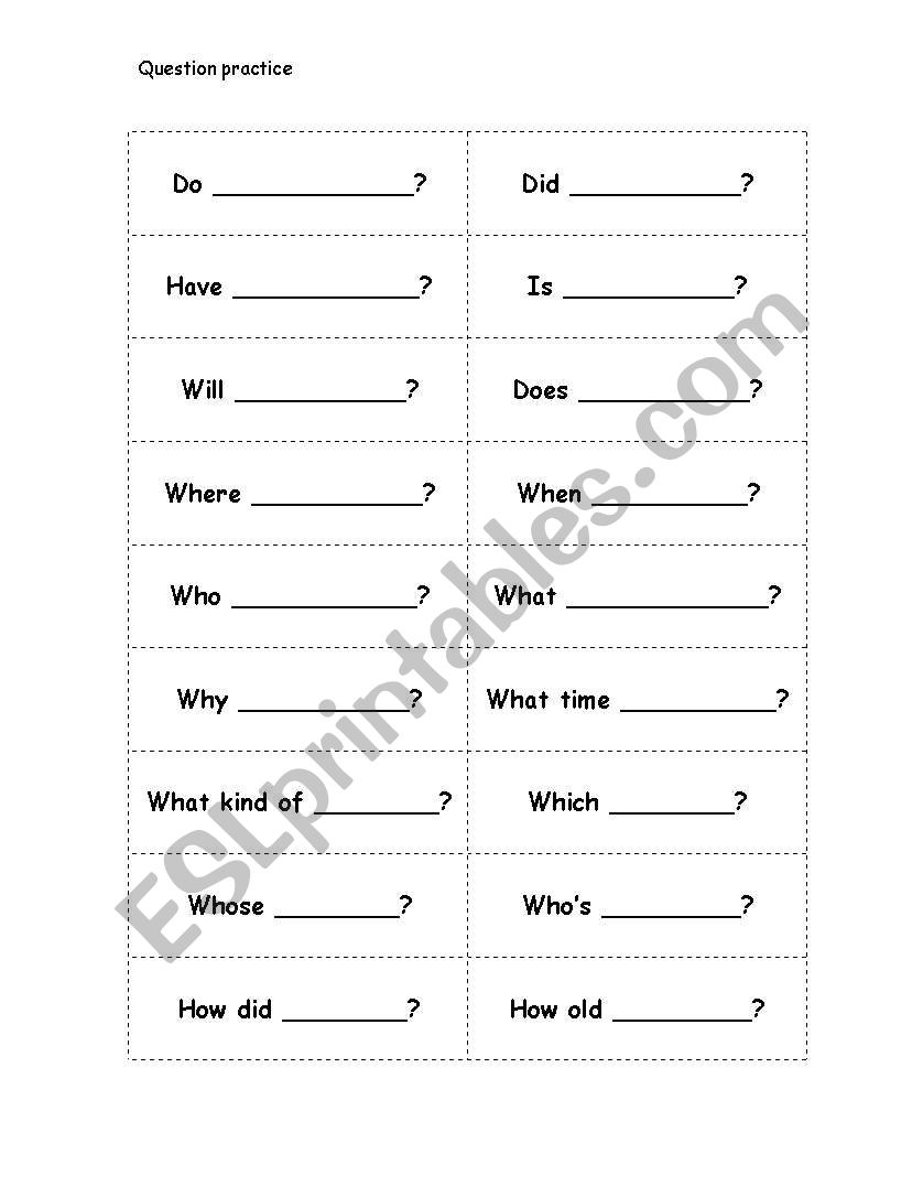 Question Cards worksheet