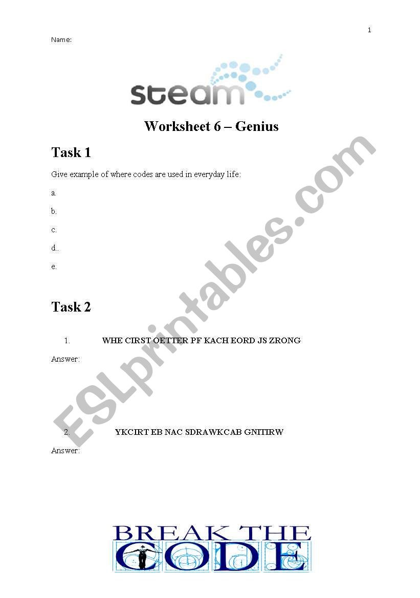 Breaking the code worksheet