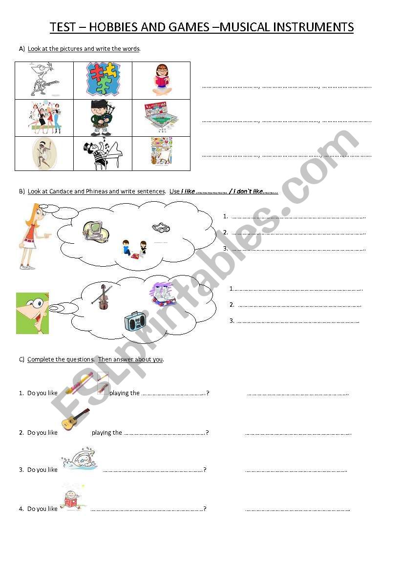 hobbies worksheet