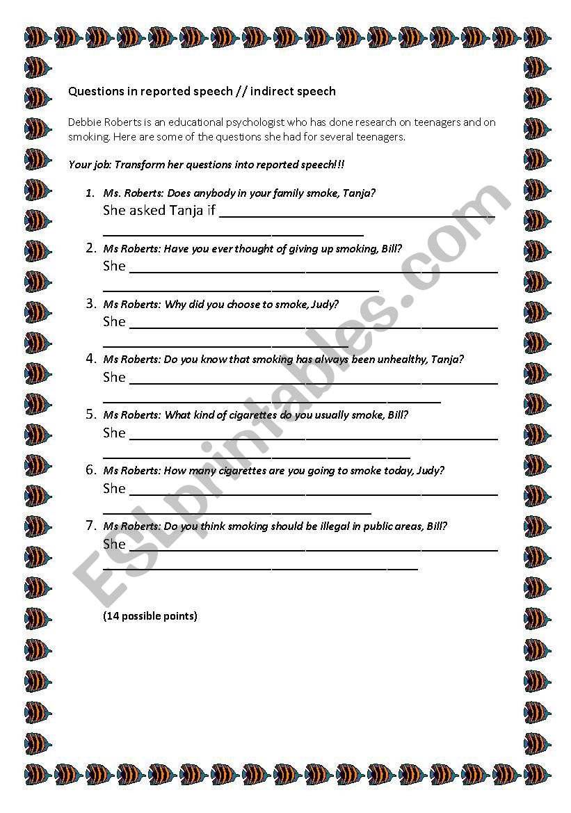 indirect speech worksheets