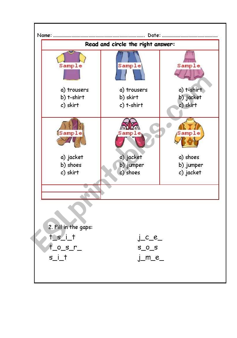 clothes worksheet