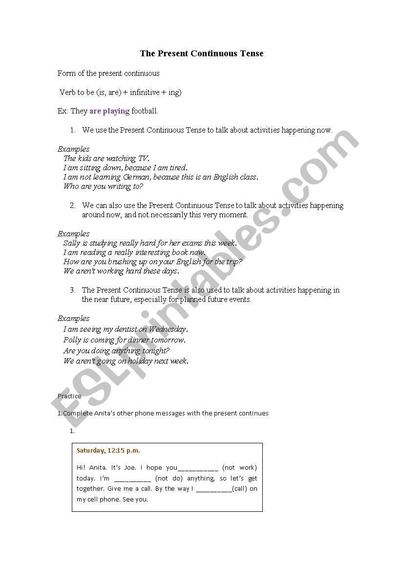 The present continuos  worksheet