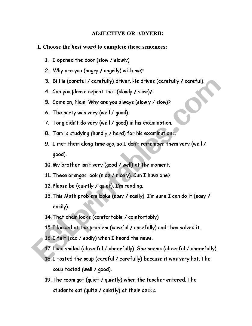 Adjectives and Adverbs worksheet