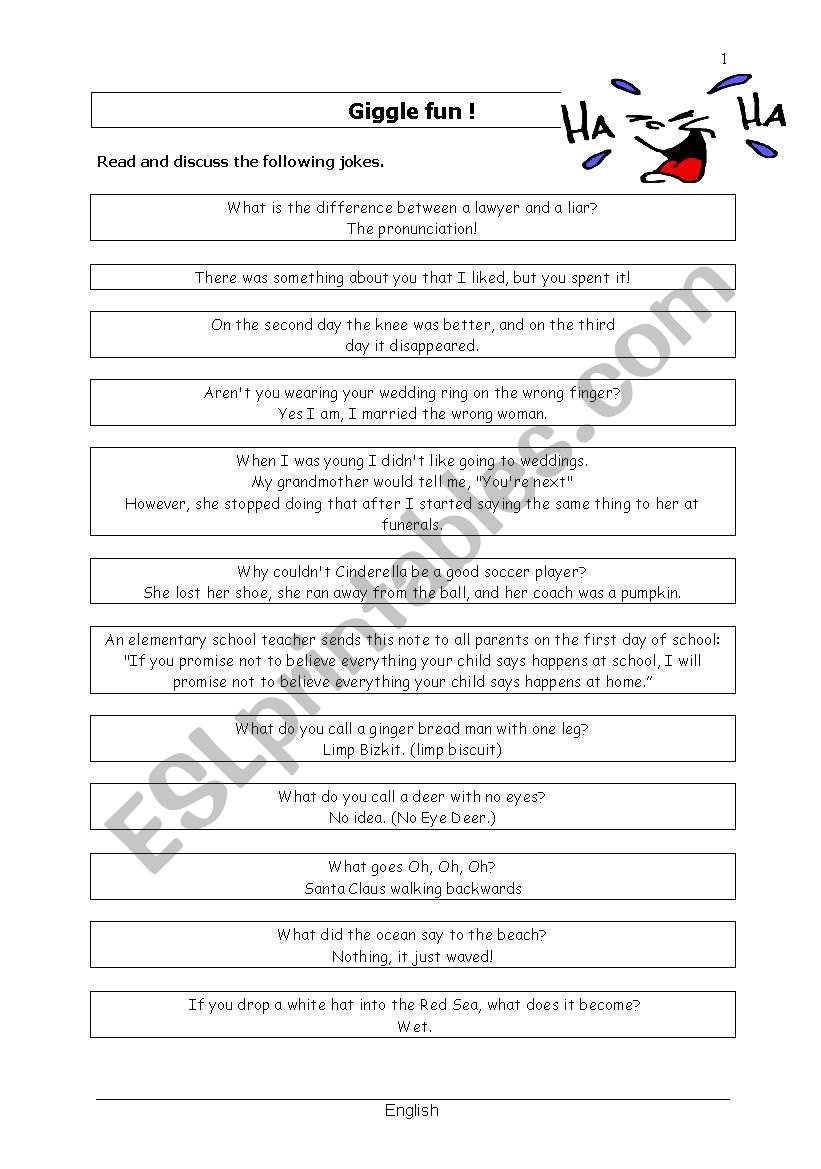 Jokes worksheet