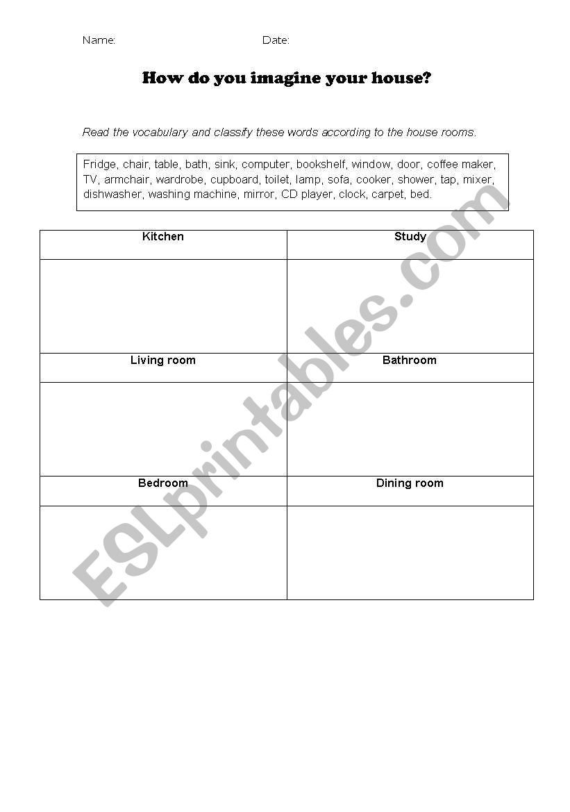 House objects worksheet