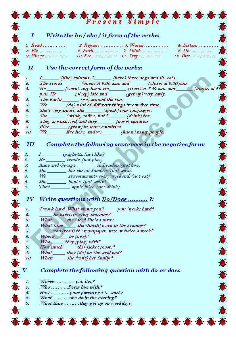 PRESENT SIMPLE worksheet