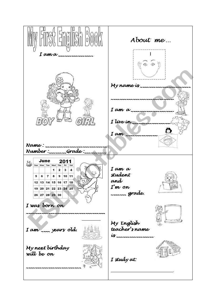 My First English Book -  Girl - 4x4 - 4 pages with 4 mini pages 