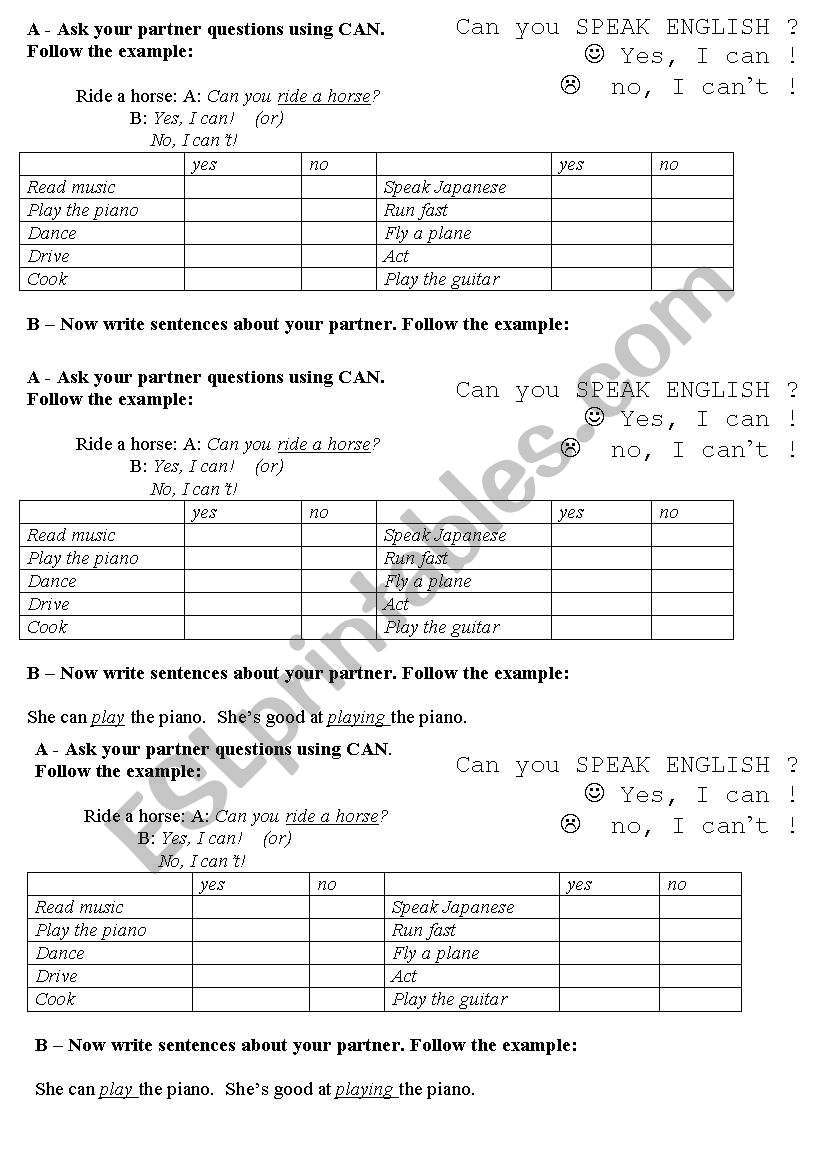 Can you..? worksheet