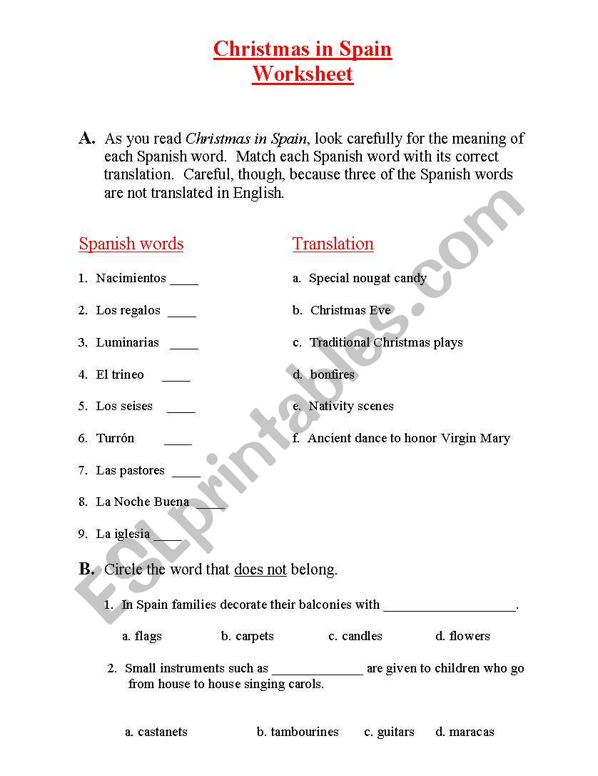 Christmas in Spain worksheet