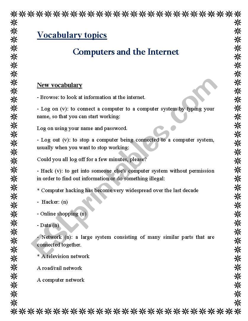 vocabulary topics: computer and Internet 