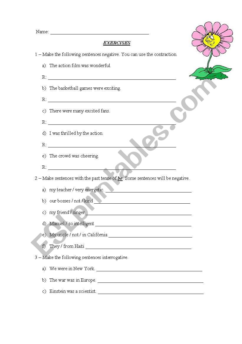 Past tense of be worksheet