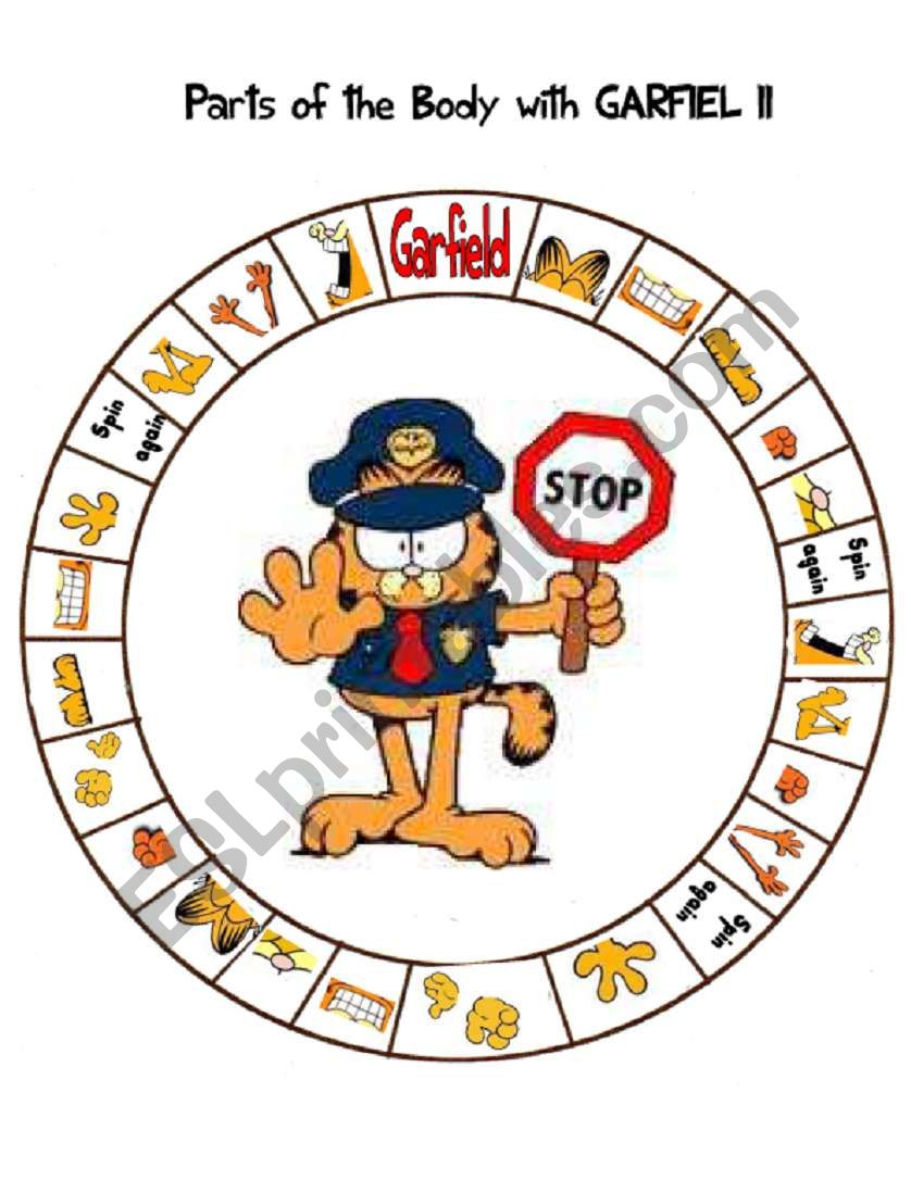 Parts of the body with Garfield- Spin game II-Spelling