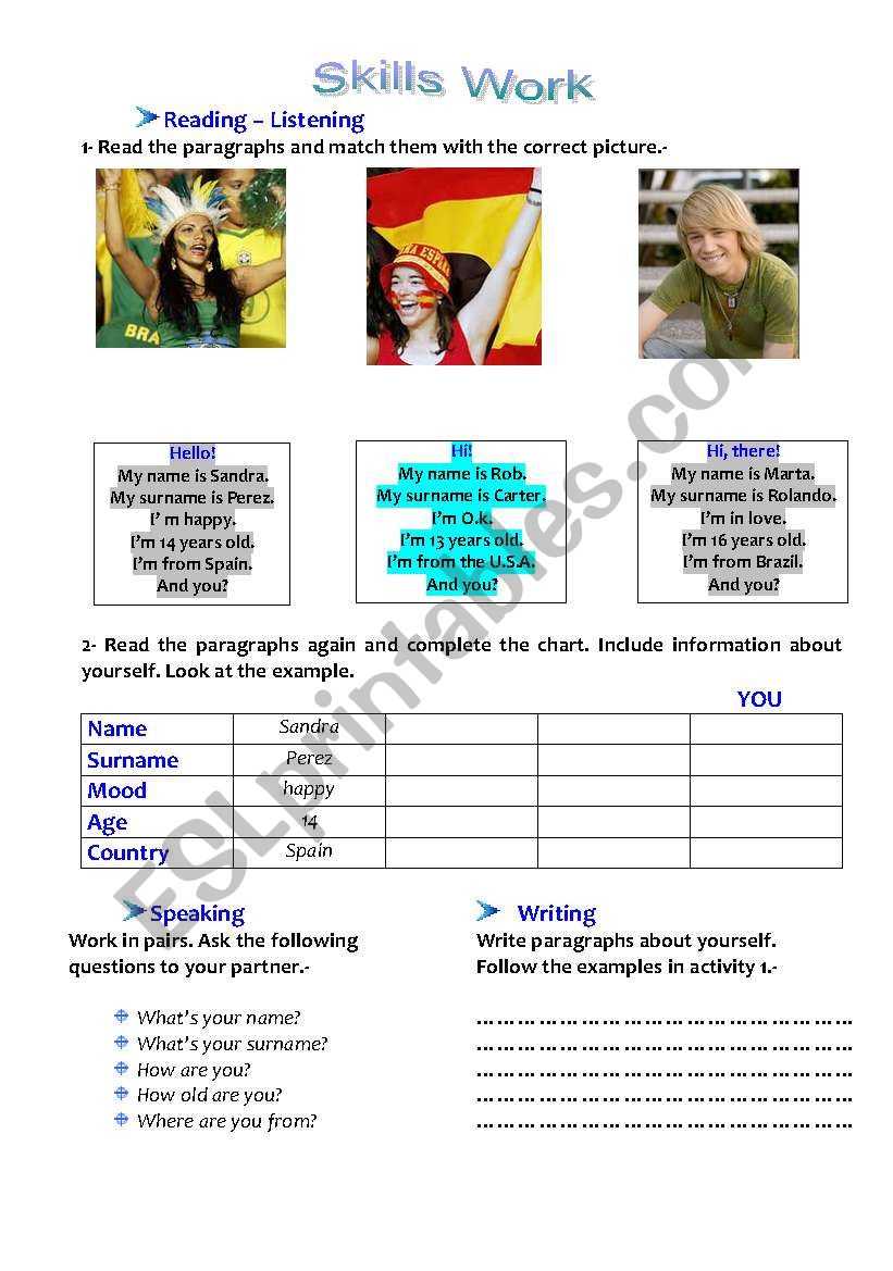 SKILLS WORK worksheet