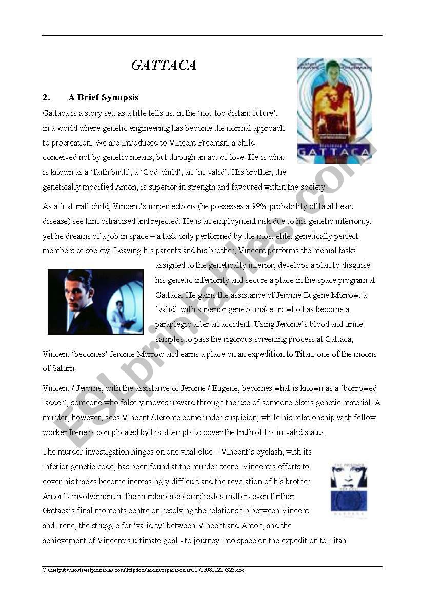 Gattaca Synopsis worksheet