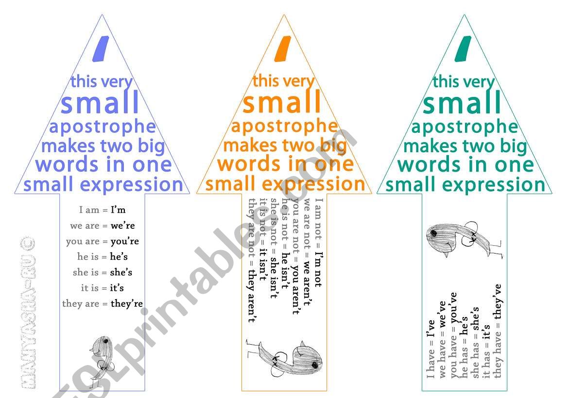 Apostrophe bookmarks 1 worksheet