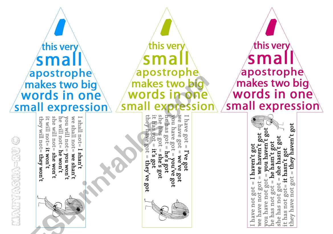 Apostrophe bookmarks 1 worksheet