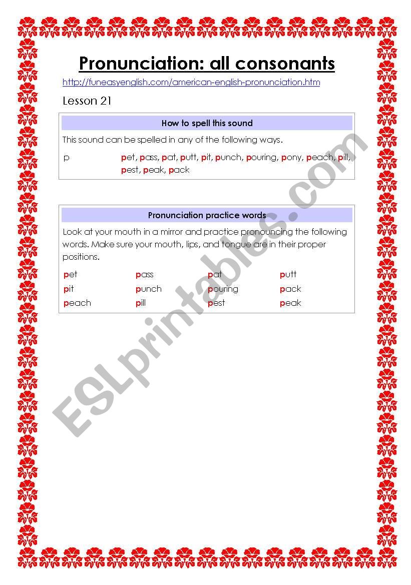 Pronunciation II: all consonants (24 lessons: Lesson 21 to 44)