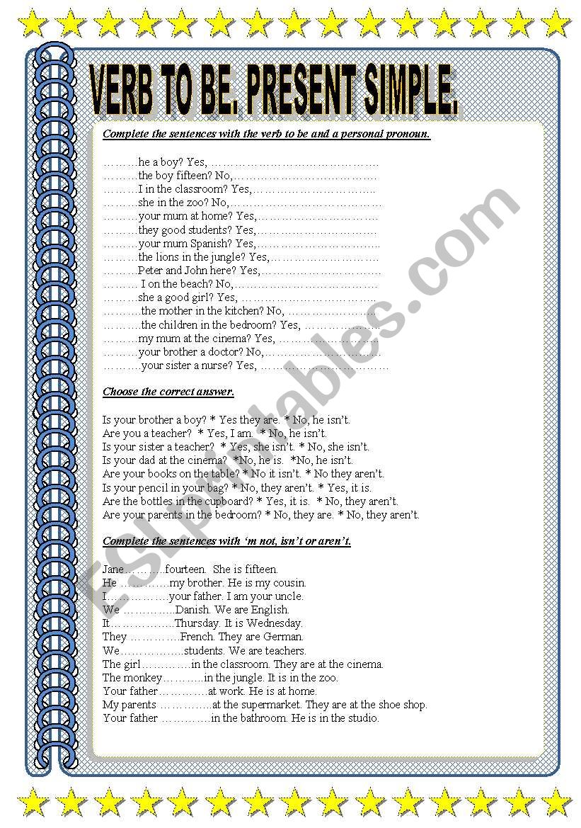 Verb to be present simple. worksheet