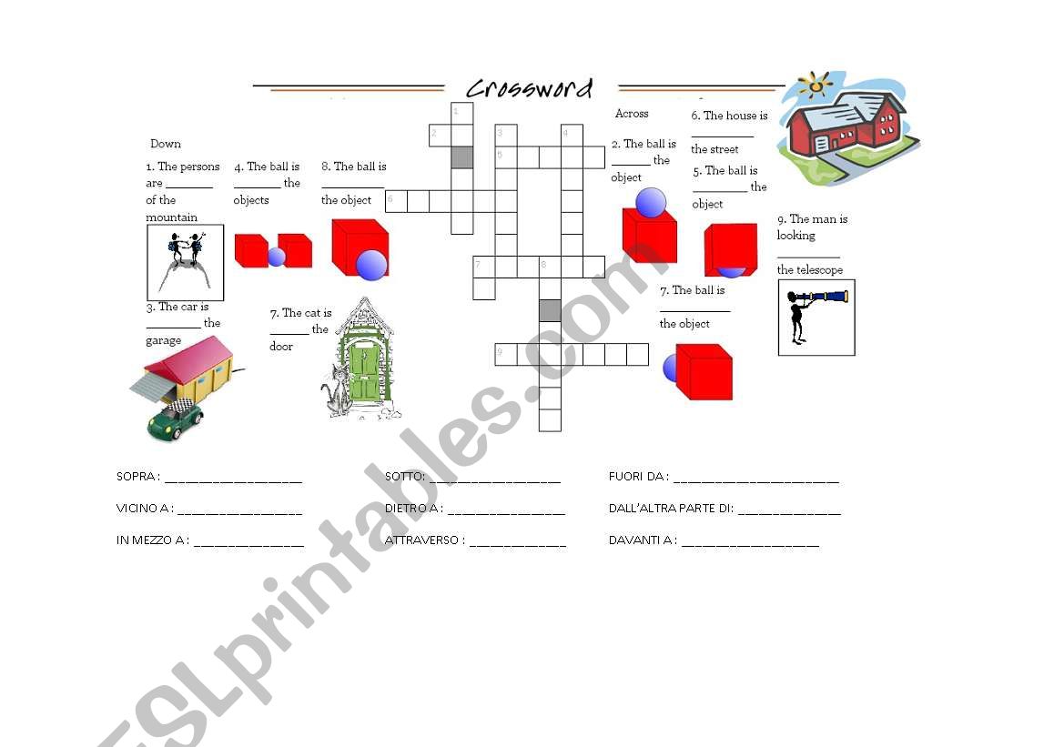 CROSSWORD - Prepositions of place