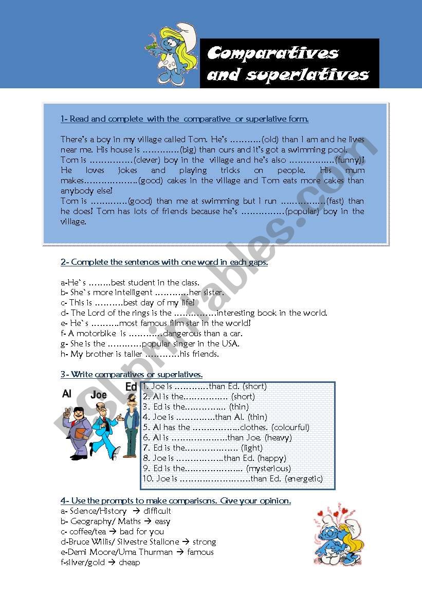 Comparatives and superlatives worksheet