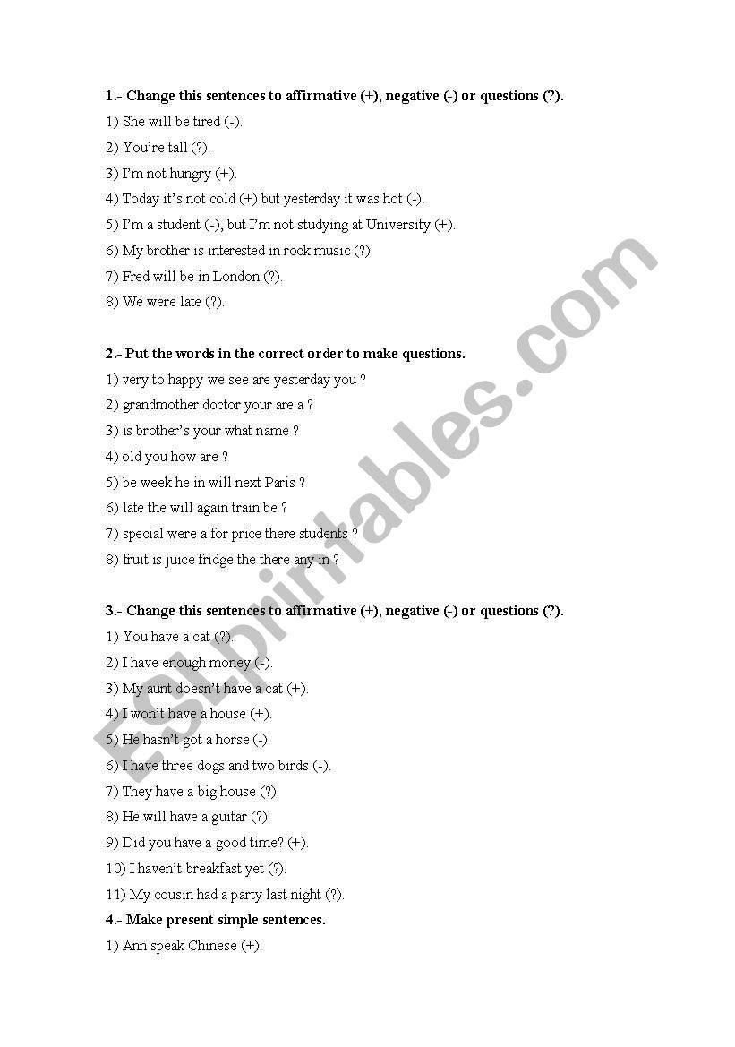 Grammar review 1 worksheet