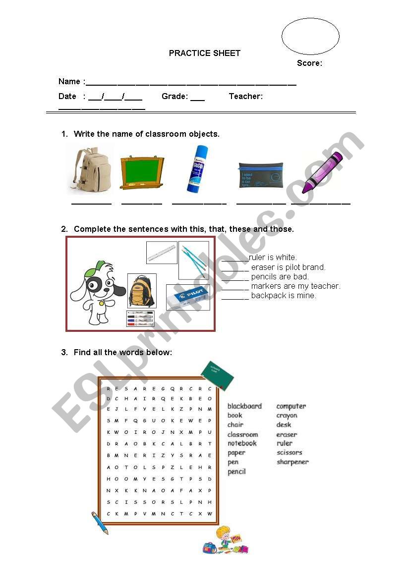 Demostrative objects worksheet