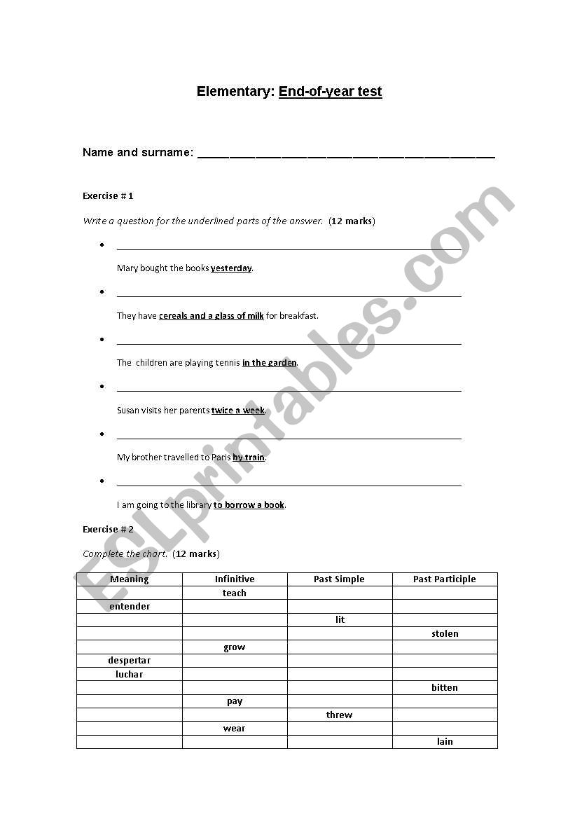 elementary end-of-year examination