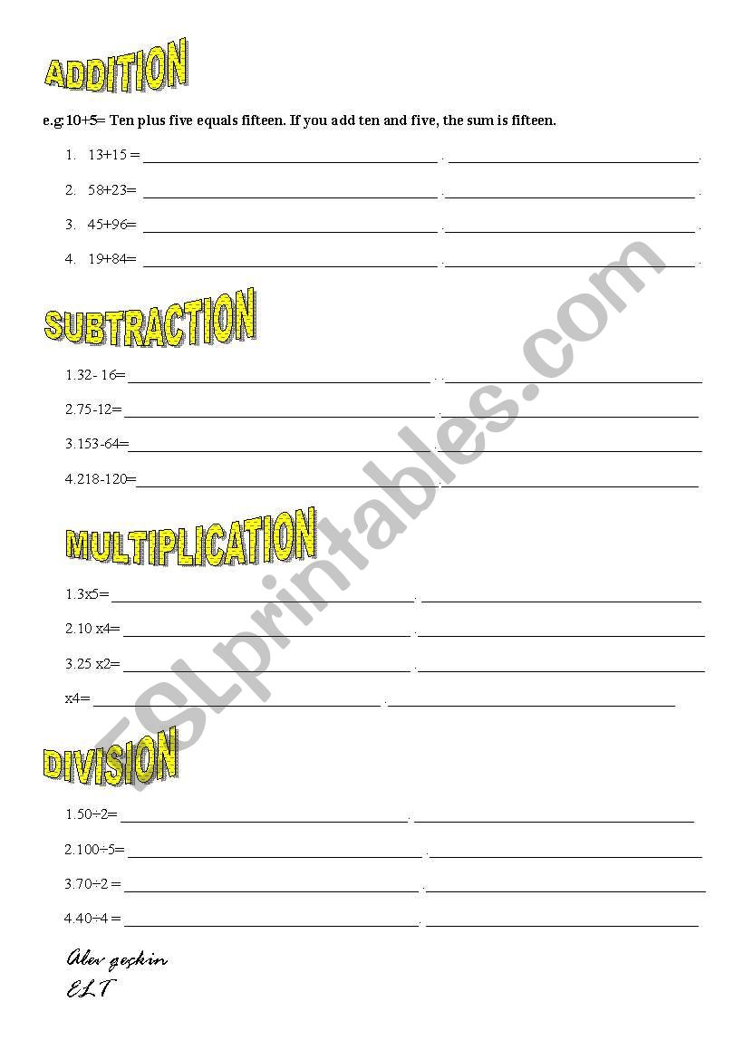 Mathematical terms worksheet