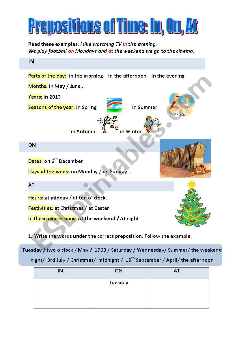 Prepositions of time worksheet